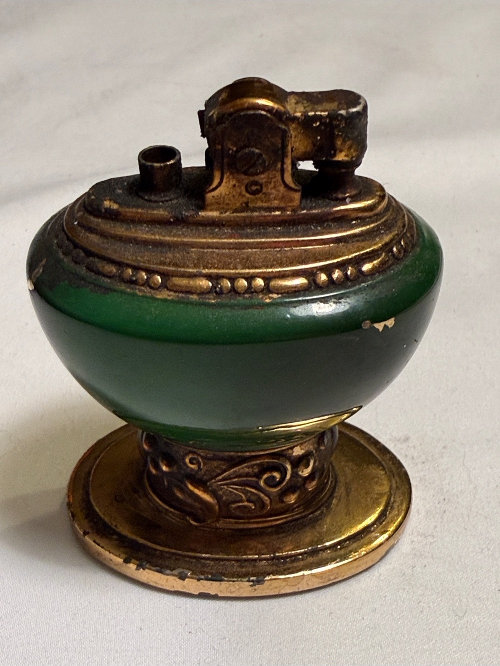 Rare Vintage Robson Leona Green and Brass Table Lighter over 80 years old empty